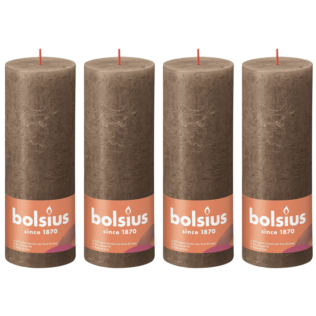 4er-Set Stumpenkerze - Höhe 19 cm - Durchmesser 6,8 cm - Rustik - Wildleder Braun
