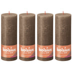 4er-Set Stumpenkerze - Höhe 19 cm - Durchmesser 6,8 cm - Rustik - Wildleder Braun