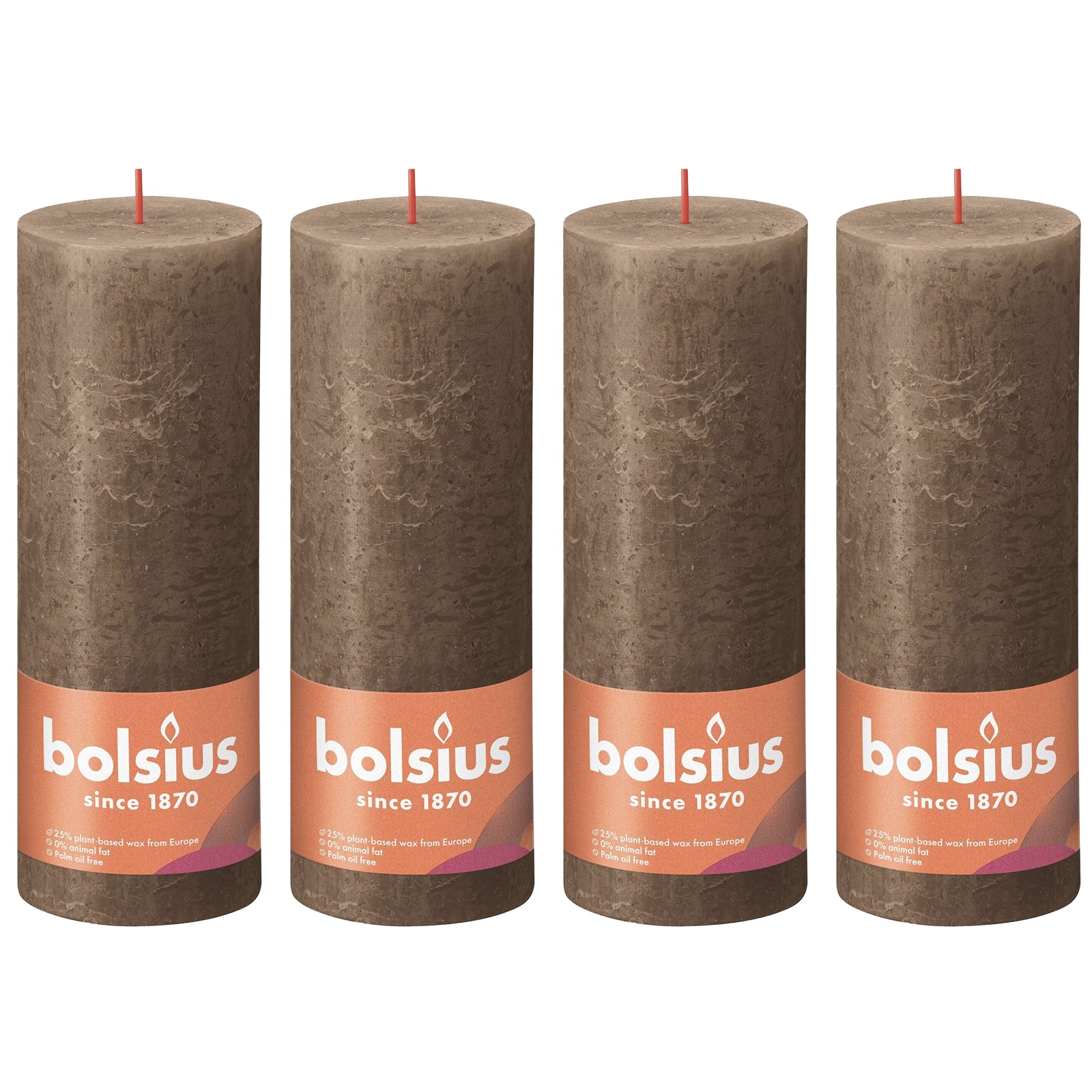 4er-Set Stumpenkerze - Höhe 19 cm - Durchmesser 6,8 cm - Rustik - Wildleder Braun