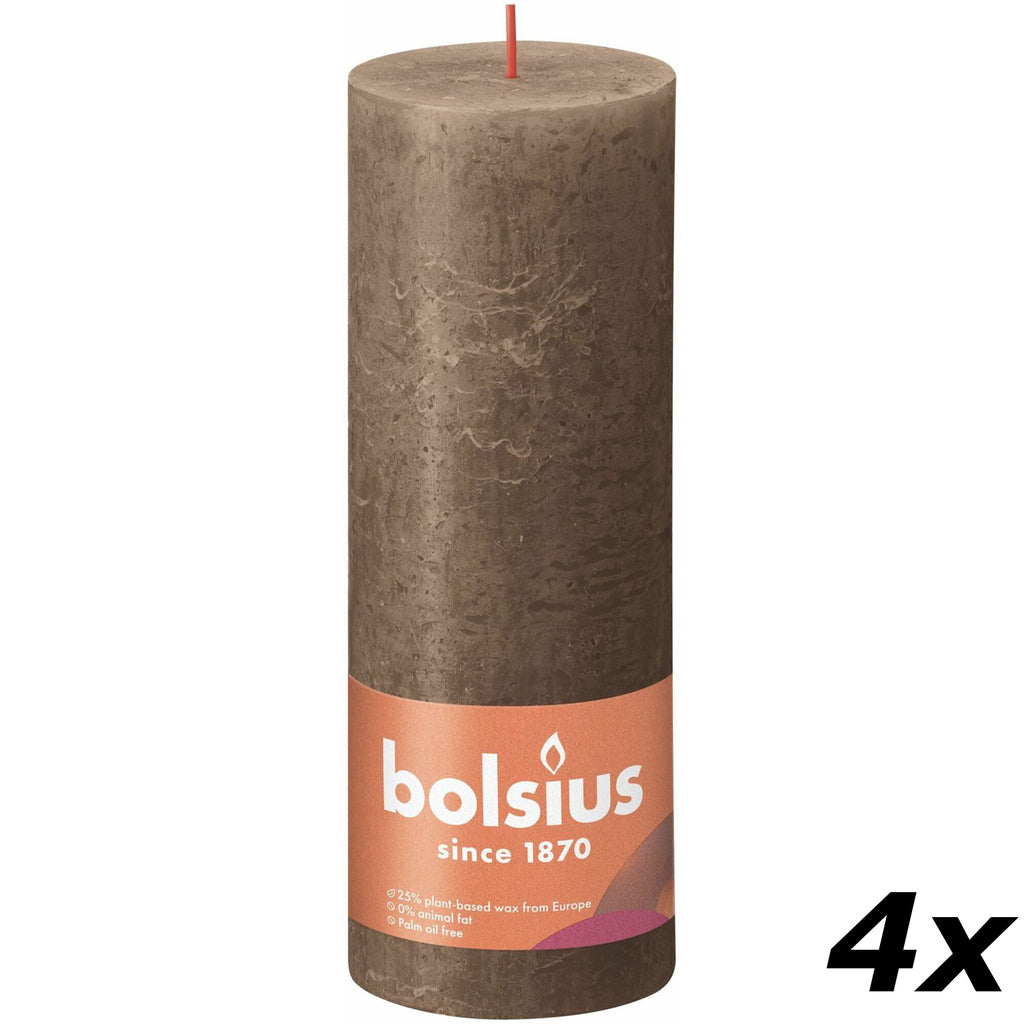 4er-Set Stumpenkerze - Höhe 19 cm - Durchmesser 6,8 cm - Rustik - Wildleder Braun