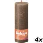 4er-Set Stumpenkerze - Höhe 19 cm - Durchmesser 6,8 cm - Rustik - Wildleder Braun