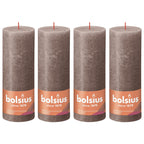 4er-Set Stumpenkerze - Höhe 19 cm - Durchmesser 6,8 cm - Rustik - Rustikales Taupe