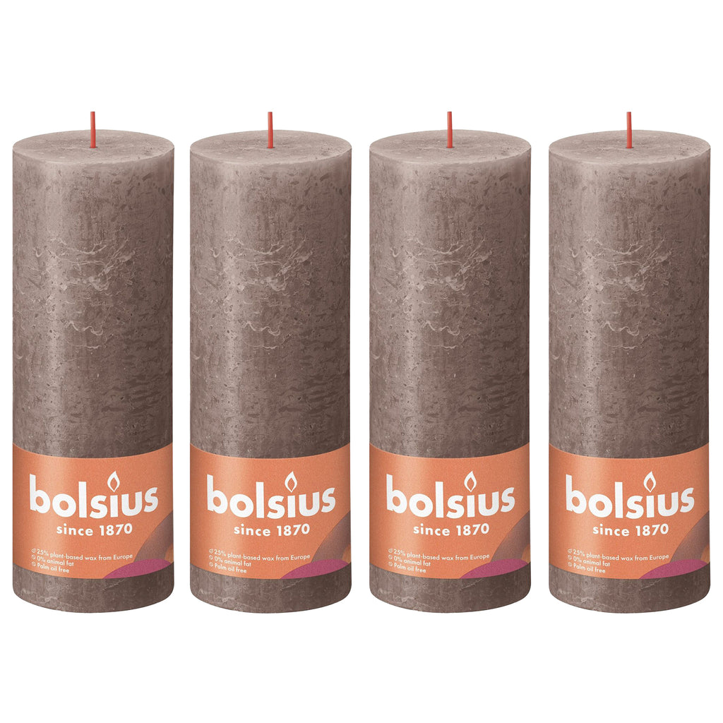 Ensemble de 4 bougies piliers - Hauteur 19 cm - Diamètre 6,8 cm - Style rustique - Taupe rustique