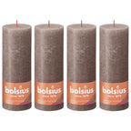 Ensemble de 4 bougies piliers - Hauteur 19 cm - Diamètre 6,8 cm - Style rustique - Taupe rustique