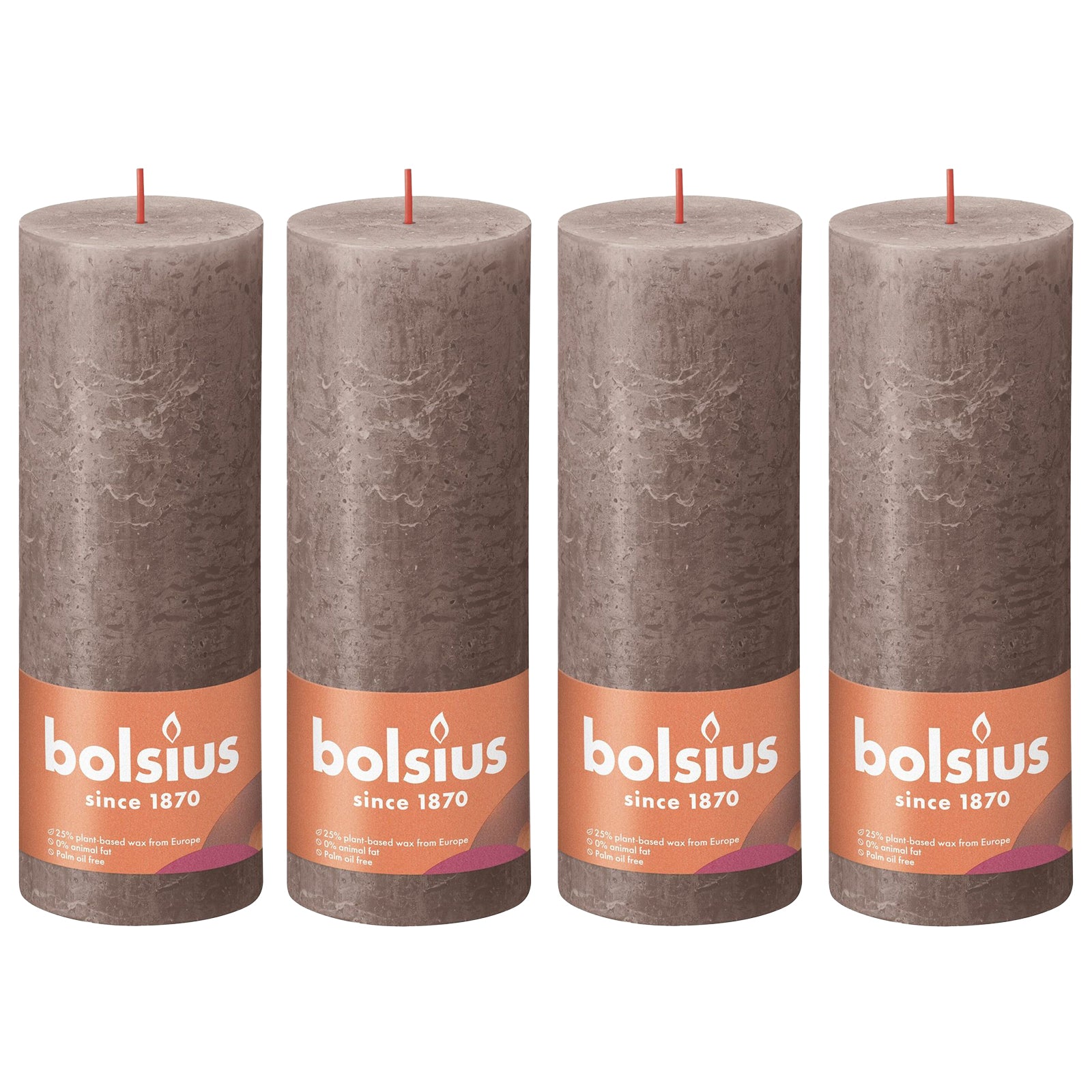 Ensemble de 4 bougies piliers - Hauteur 19 cm - Diamètre 6,8 cm - Style rustique - Taupe rustique