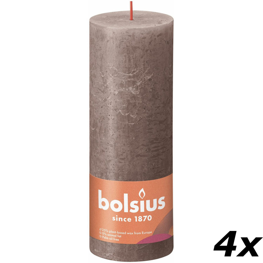 Ensemble de 4 bougies piliers - Hauteur 19 cm - Diamètre 6,8 cm - Style rustique - Taupe rustique