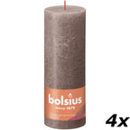 Ensemble de 4 bougies piliers - Hauteur 19 cm - Diamètre 6,8 cm - Style rustique - Taupe rustique