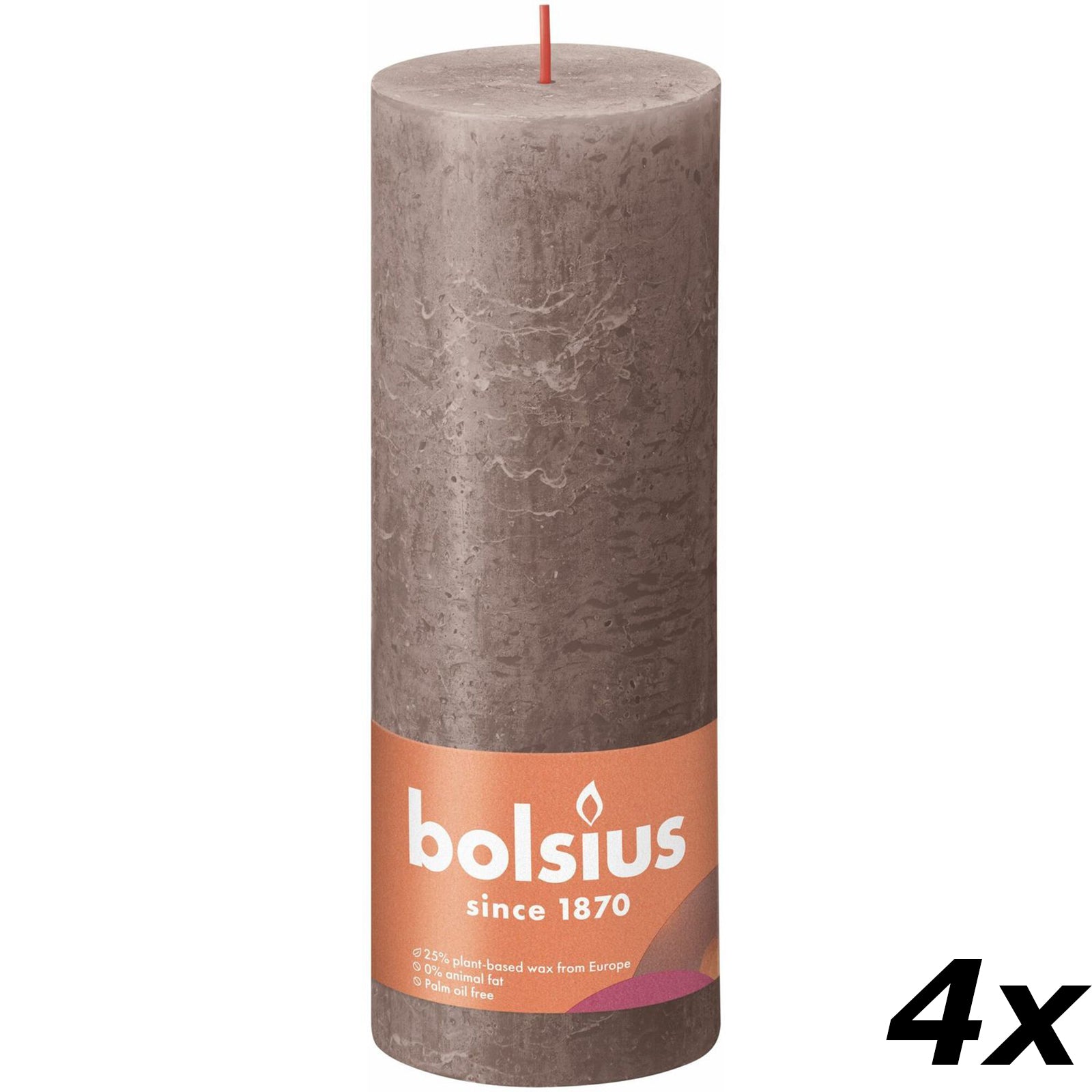 Ensemble de 4 bougies piliers - Hauteur 19 cm - Diamètre 6,8 cm - Style rustique - Taupe rustique