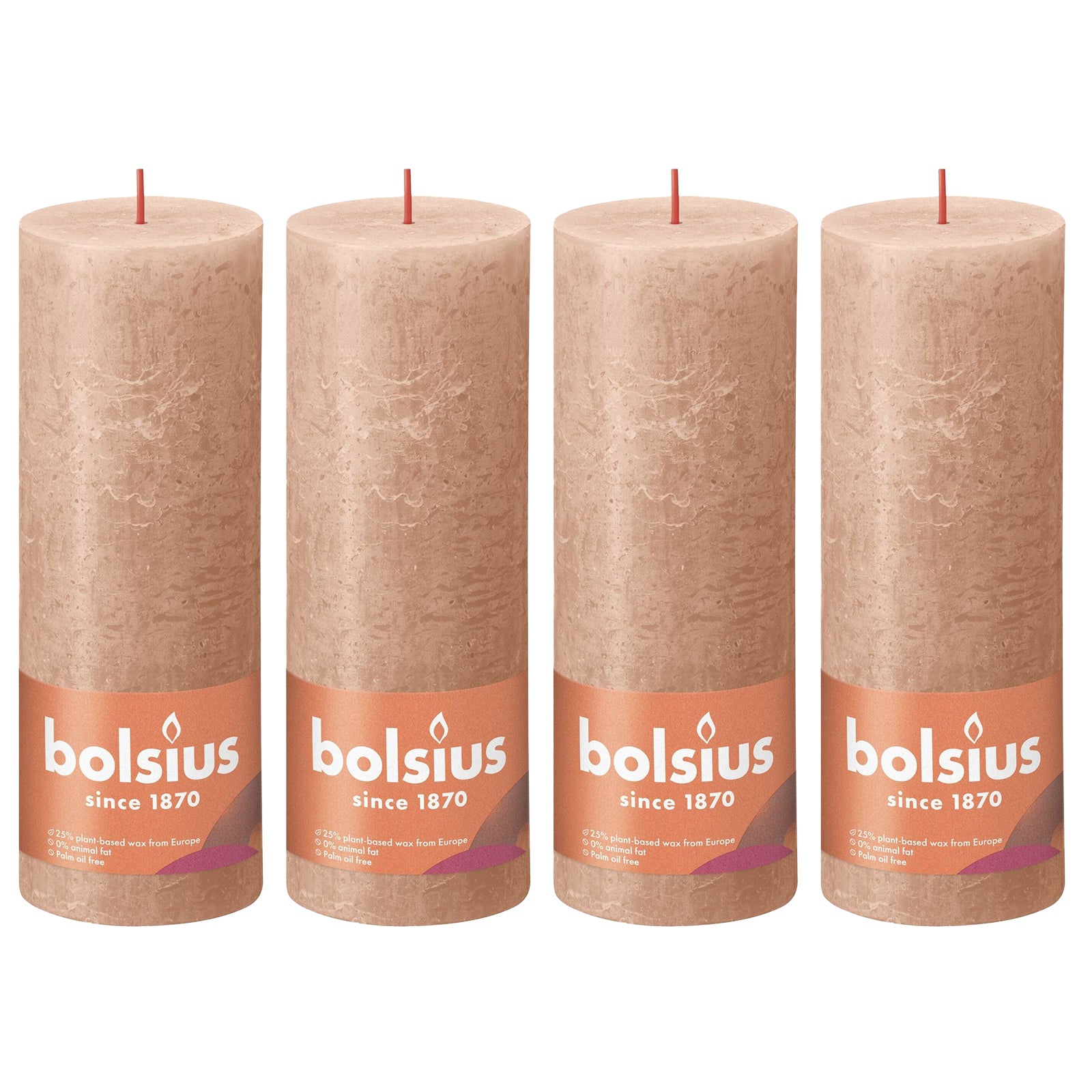 4er-Set Stumpenkerze - Höhe 19 cm - Durchmesser 6,8 cm - Rustik - Cremiges Caramel