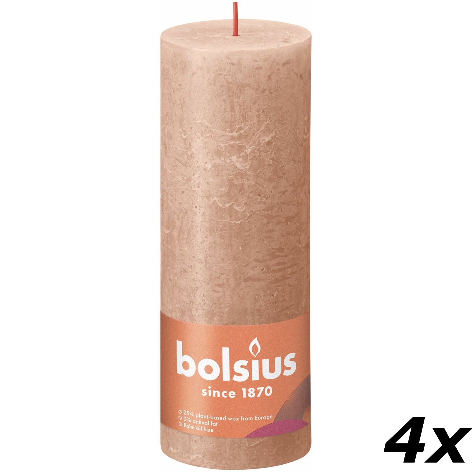 4er-Set Stumpenkerze - Höhe 19 cm - Durchmesser 6,8 cm - Rustik - Cremiges Caramel