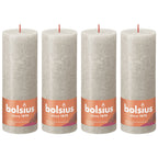 Lot de 4 bougies piliers - Hauteur 19 cm - Diamètre 6,8 cm - Style rustique - Gris sable