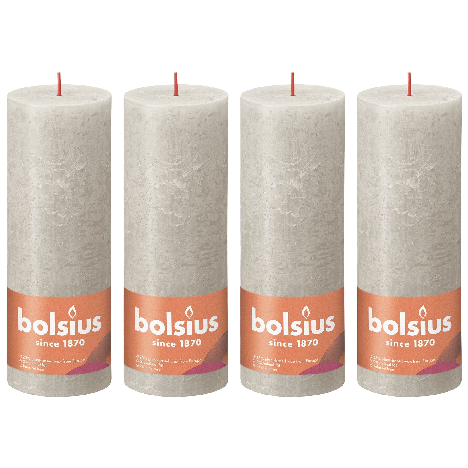 Lot de 4 bougies piliers - Hauteur 19 cm - Diamètre 6,8 cm - Style rustique - Gris sable