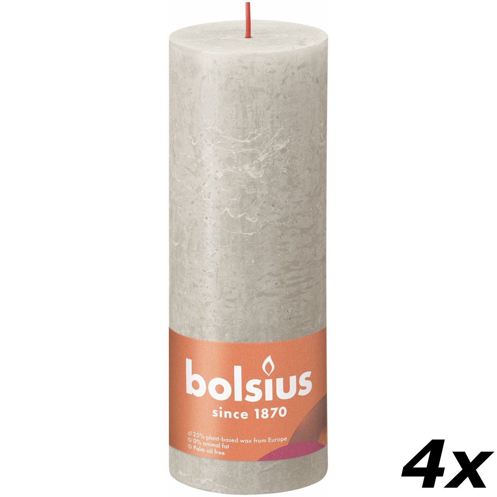 4er-Set Stumpenkerze - Höhe 19 cm - Durchmesser 6,8 cm - Rustik - Sandgrau