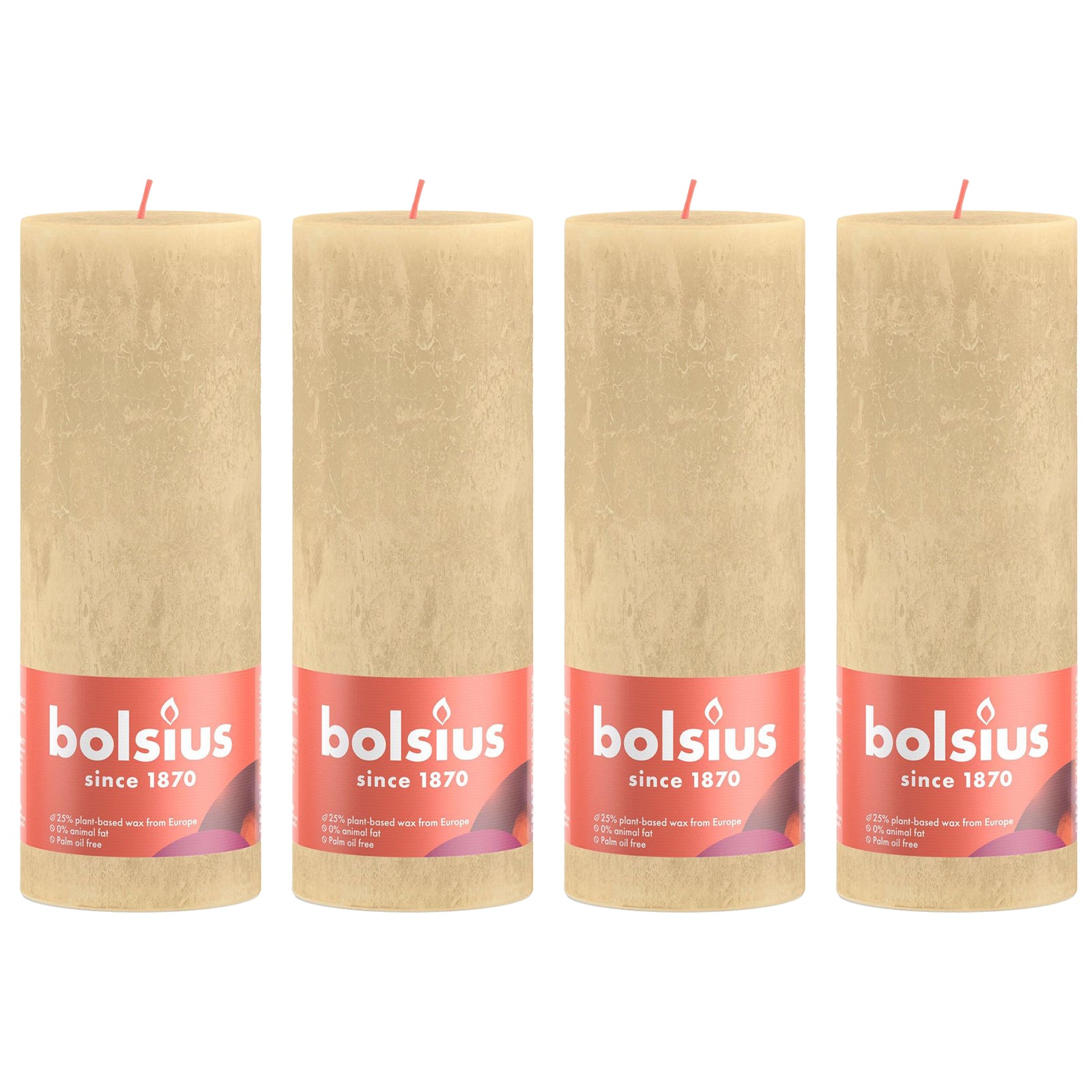 4er-Set  Stumpenkerze - Höhe 19 cm - Durchmesser 6,8 cm - Rustik - Haferbeige