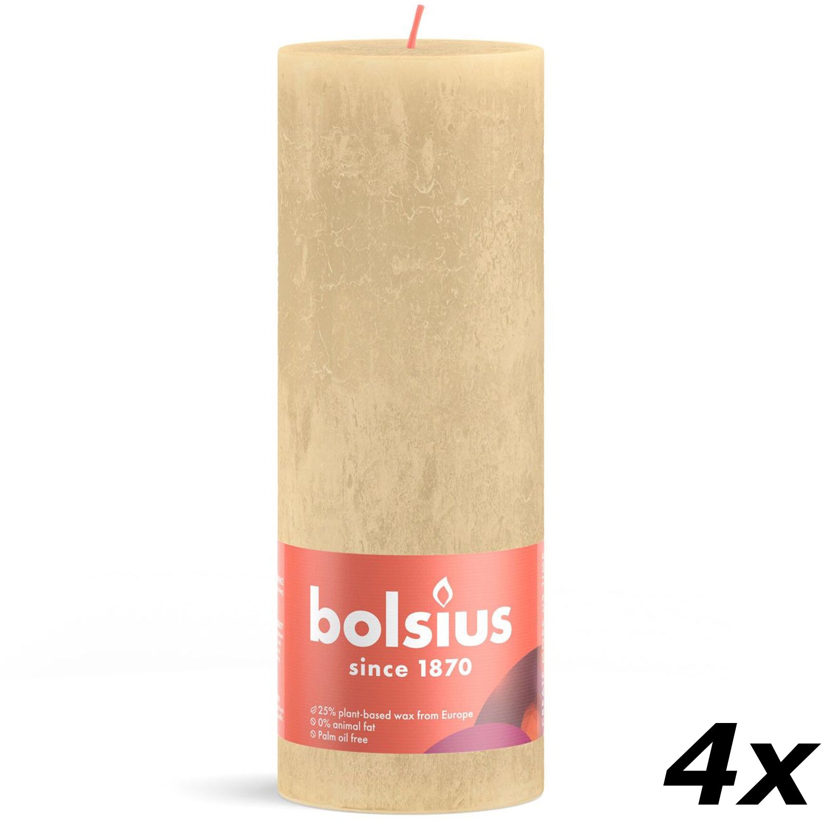 4er-Set  Stumpenkerze - Höhe 19 cm - Durchmesser 6,8 cm - Rustik - Haferbeige