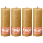 4er-Set Stumpenkerze - Höhe 19 cm - Durchmesser 6,8 cm - Rustik - Honigwabengelb