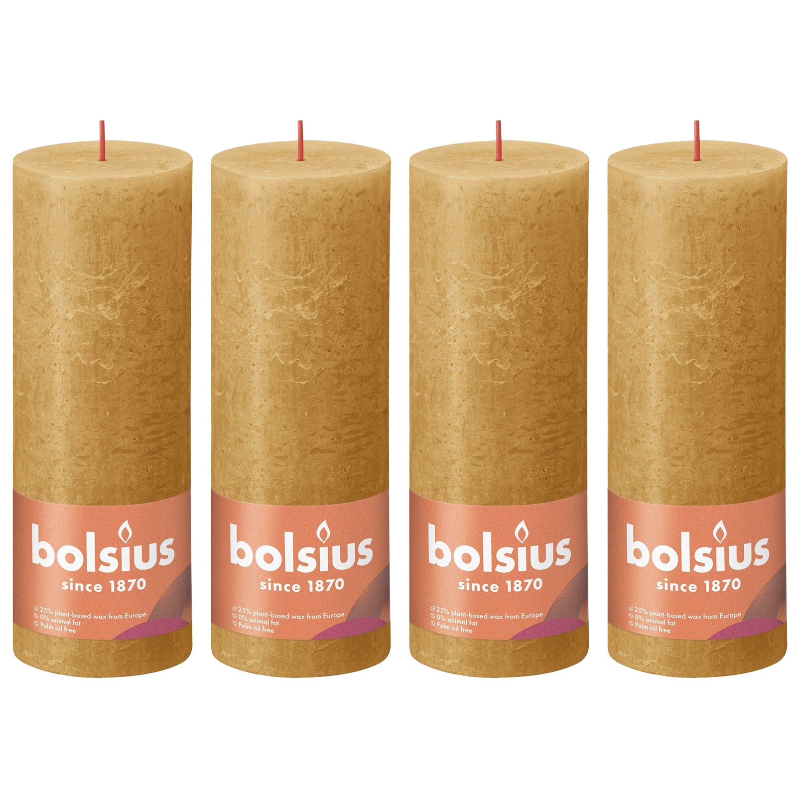 Lot de 4 bougies piliers - Hauteur 19 cm - Diamètre 6,8 cm - Style rustique - Jaune miel