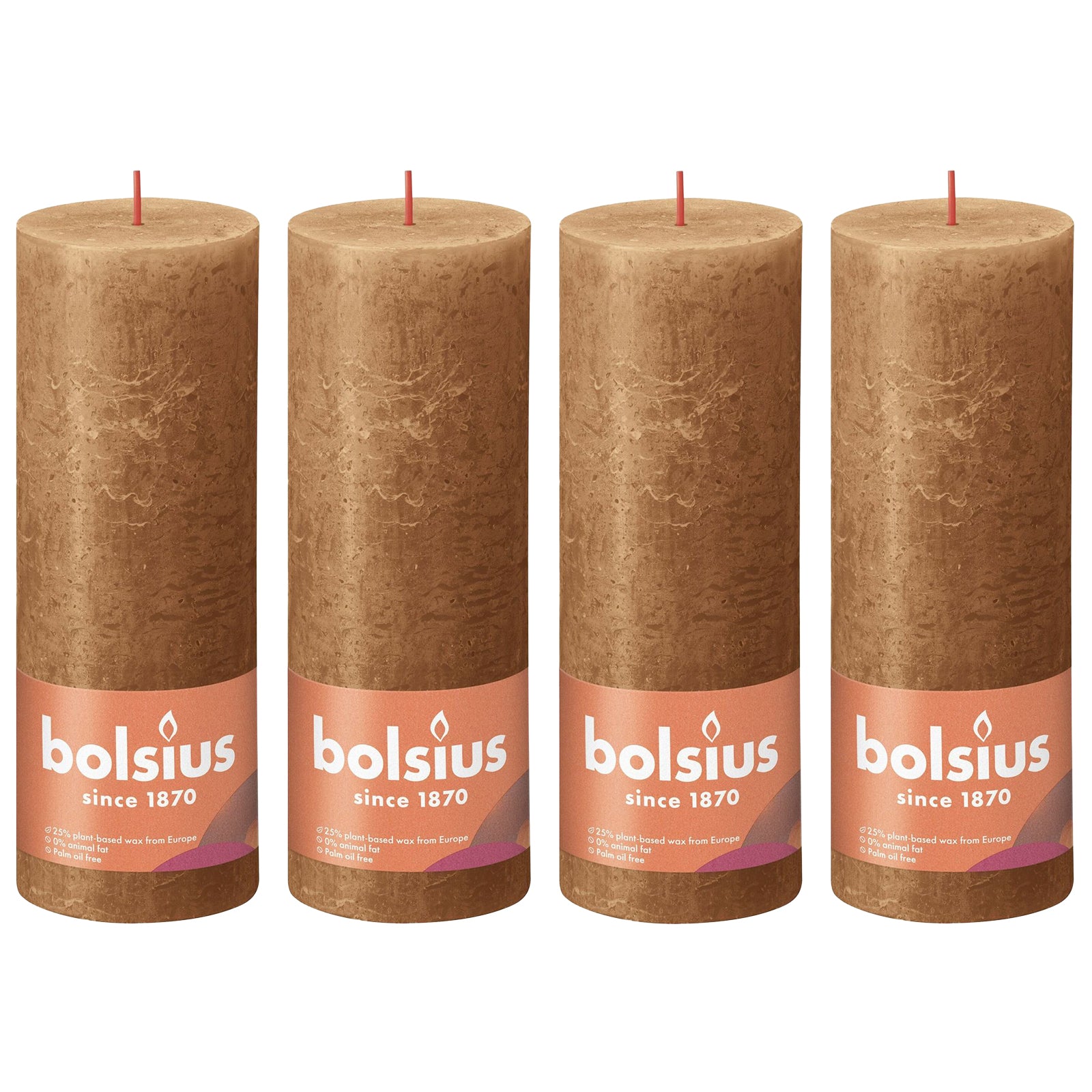 4er-Set Stumpenkerze - Höhe 19 cm - Durchmesser 6,8 cm - Rustik - Gewürzbraun