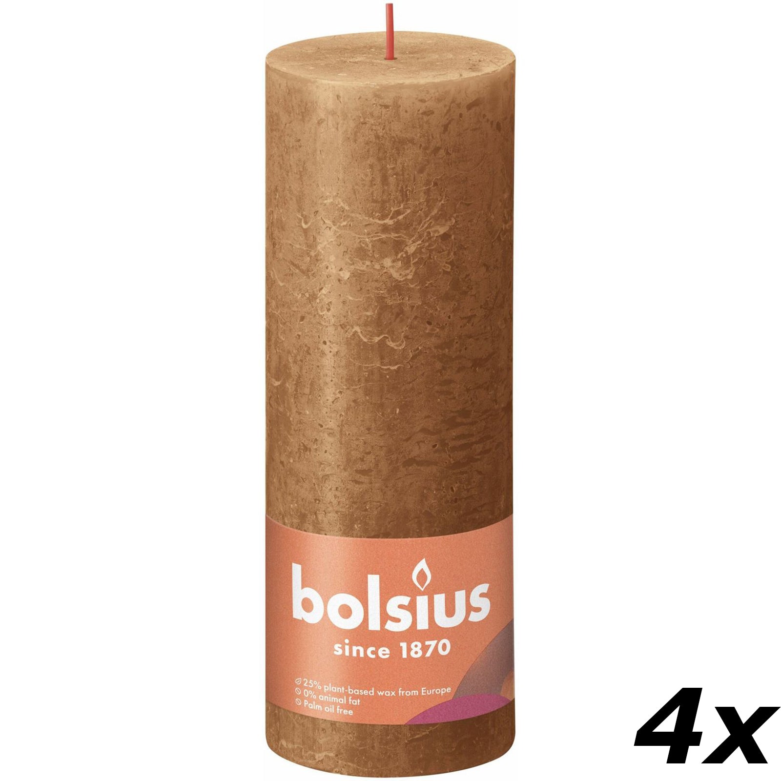 4er-Set Stumpenkerze - Höhe 19 cm - Durchmesser 6,8 cm - Rustik - Gewürzbraun