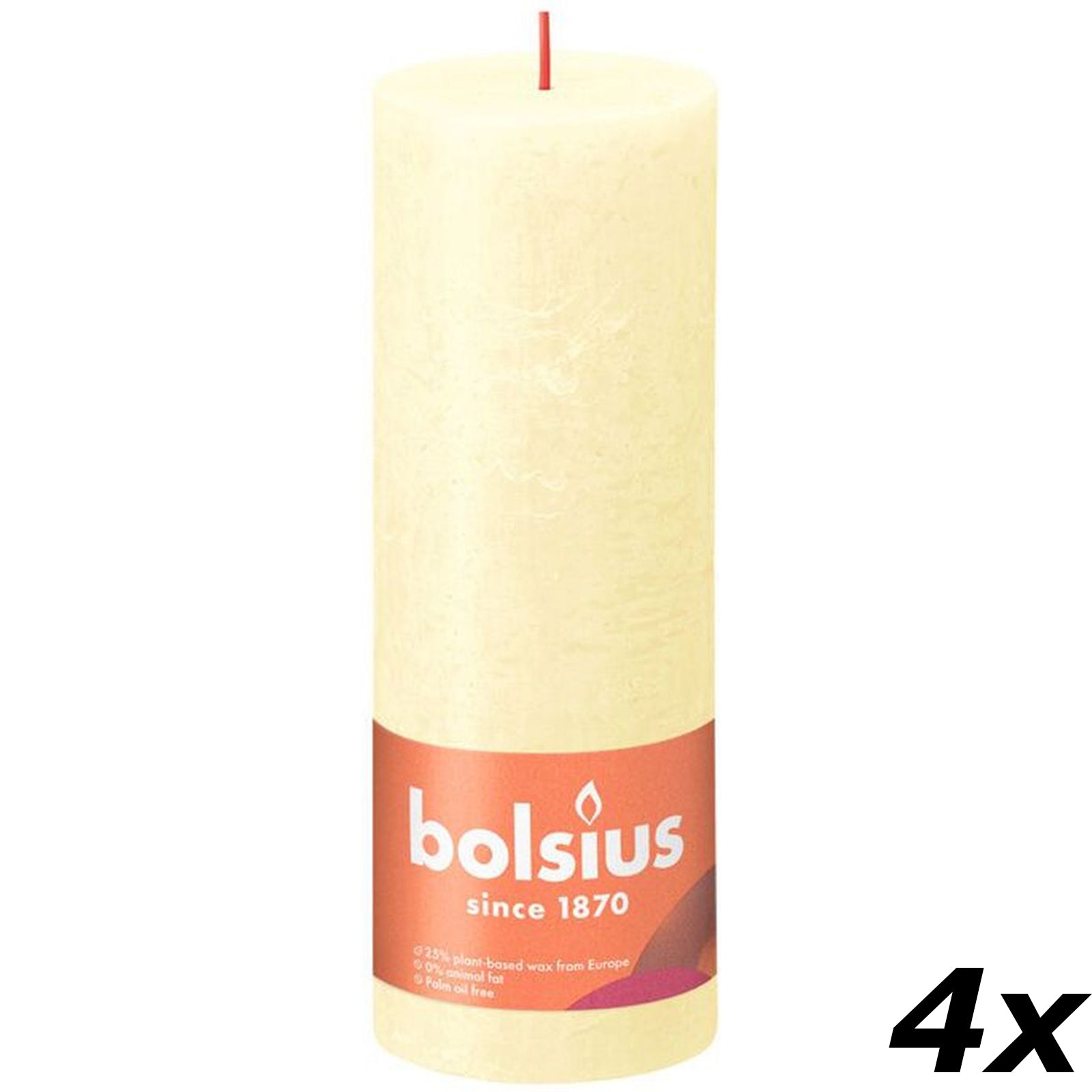 4er-Set Stumpenkerze - Höhe 19 cm - Durchmesser 6,8 cm - Rustik - Buttergelb