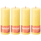 4er-Set Stumpenkerze - Höhe 19 cm - Durchmesser 6,8 cm - Rustik - Sonnengelb
