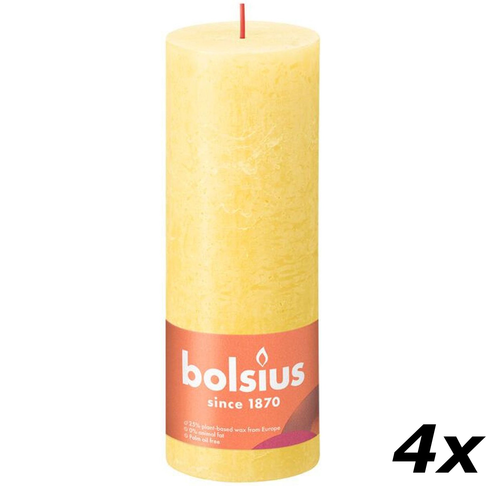 4er-Set Stumpenkerze - Höhe 19 cm - Durchmesser 6,8 cm - Rustik - Sonnengelb
