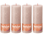 4er-Set Stumpenkerze - Höhe 19 cm - Durchmesser 6,8 cm - Rustik - Nebliges Rosa