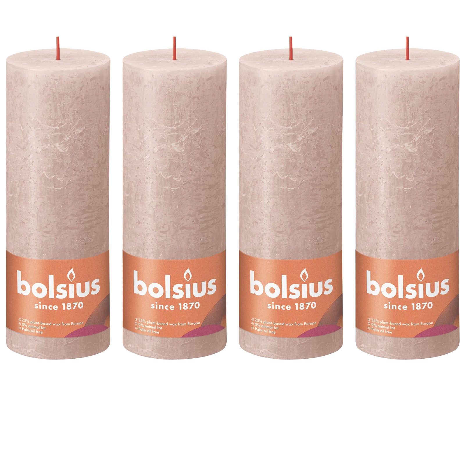 4er-Set Stumpenkerze - Höhe 19 cm - Durchmesser 6,8 cm - Rustik - Nebliges Rosa