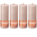 Set of 4 pillar candles - Height 19 cm - Diameter 6.8 cm - Rustic - Misty Pink