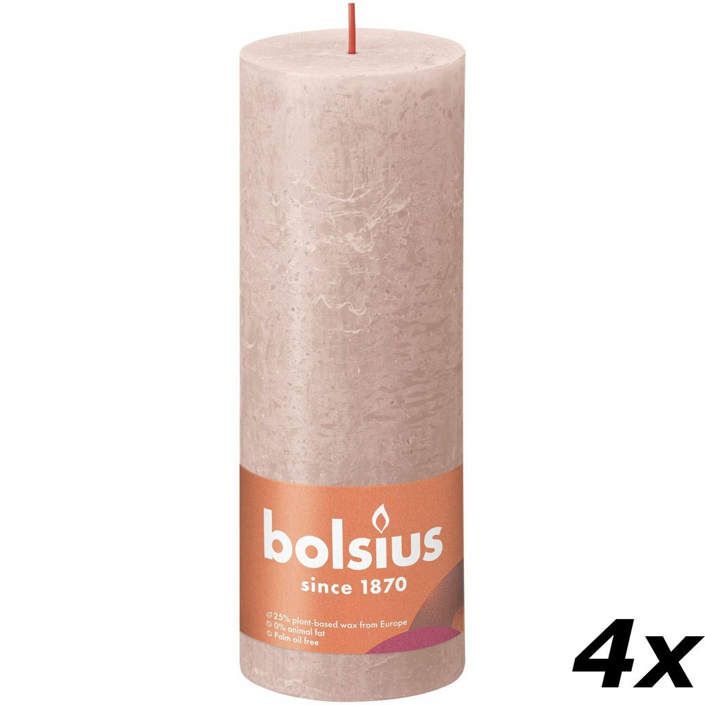 4er-Set Stumpenkerze - Höhe 19 cm - Durchmesser 6,8 cm - Rustik - Nebliges Rosa