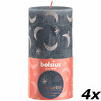 4er-Set Stumpenkerze - Höhe 19 cm - Durchmesser 6,8 cm - Rustik Print - Schieferblau - Mond