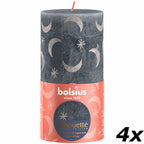 Ensemble de 4 bougies piliers - Hauteur 19 cm - Diamètre 6,8 cm - Motif rustique - Bleu ardoise - Lune