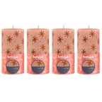 4er-Set Stumpenkerze - Höhe 13 cm - Durchmesser 6,8 cm - Rustik Print - Cremiges Caramel - Sterne