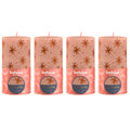 4er-Set Stumpenkerze - Höhe 13 cm - Durchmesser 6,8 cm - Rustik Print - Cremiges Caramel - Sterne