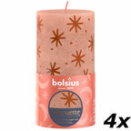 4er-Set Stumpenkerze - Höhe 13 cm - Durchmesser 6,8 cm - Rustik Print - Cremiges Caramel - Sterne