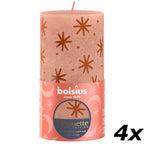 4er-Set Stumpenkerze - Höhe 13 cm - Durchmesser 6,8 cm - Rustik Print - Cremiges Caramel - Sterne