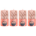 Set of 4 pillar candles - Height 13 cm - Diameter 6.8 cm - Rustic print - Misty pink - Tree