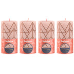 Set of 4 pillar candles - Height 13 cm - Diameter 6.8 cm - Rustic print - Misty pink - Tree