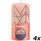 4er-Set Stumpenkerze - Höhe 13 cm - Durchmesser 6,8 cm - Rustik Print - Nebliges Rosa - Baum