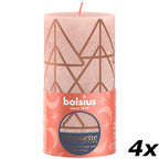 Set of 4 pillar candles - Height 13 cm - Diameter 6.8 cm - Rustic print - Misty pink - Tree