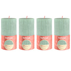 4er-Set Stumpenkerze - Höhe 13 cm - Durchmesser 6,8 cm - Rustik Print - Jade Grün - Welle