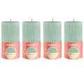 Ensemble de 4 bougies piliers - Hauteur 13 cm - Diamètre 6,8 cm - Motif rustique - Vert jade - Vague