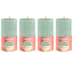 Ensemble de 4 bougies piliers - Hauteur 13 cm - Diamètre 6,8 cm - Motif rustique - Vert jade - Vague