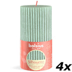 4er-Set Stumpenkerze - Höhe 13 cm - Durchmesser 6,8 cm - Rustik Print - Jade Grün - Welle