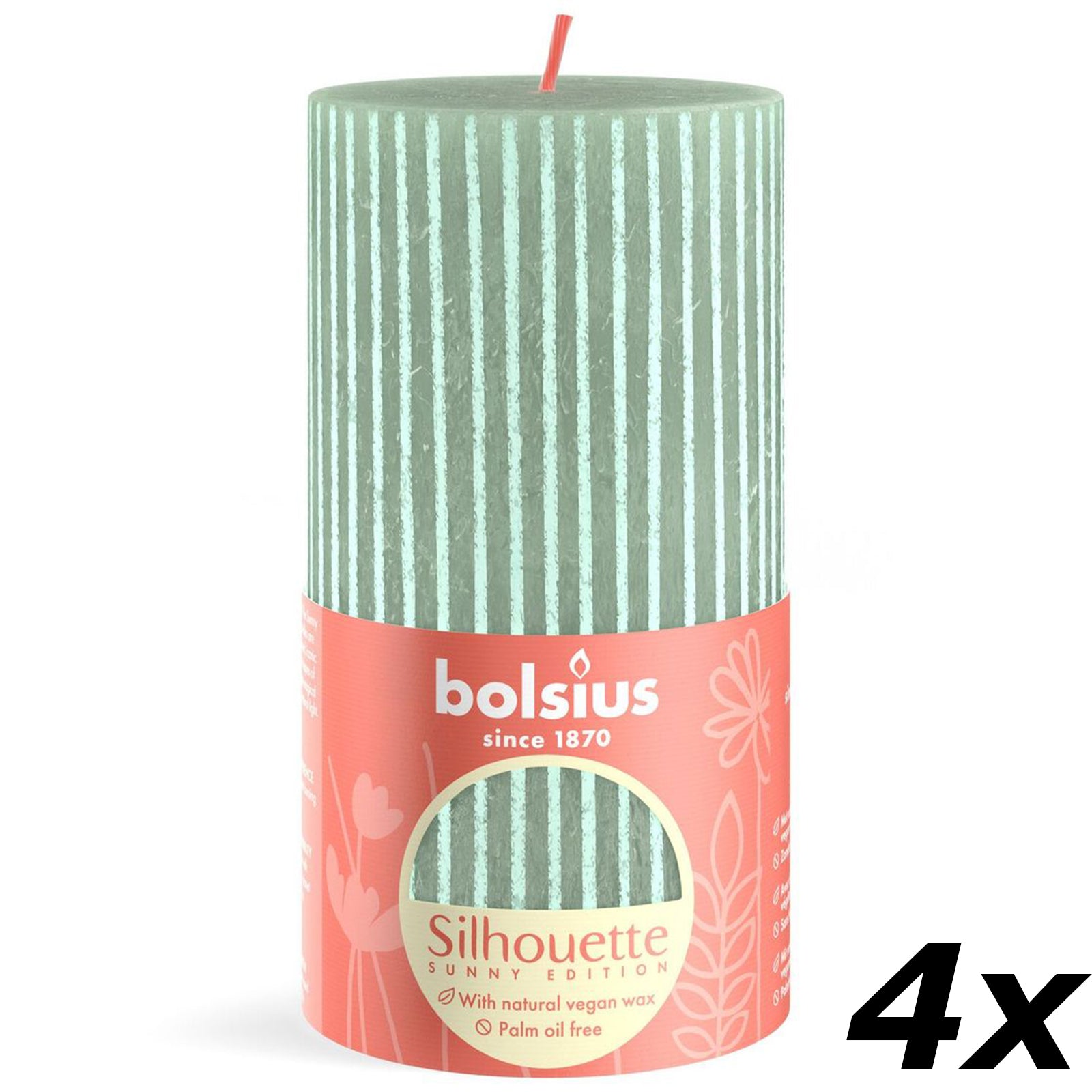 4er-Set Stumpenkerze - Höhe 13 cm - Durchmesser 6,8 cm - Rustik Print - Jade Grün - Welle