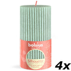 Ensemble de 4 bougies piliers - Hauteur 13 cm - Diamètre 6,8 cm - Motif rustique - Vert jade - Vague