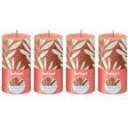 4er-Set Stumpenkerze - Höhe 13 cm - Durchmesser 6,8 cm - Rustik Print - Rostiges Rosa - Salbei