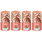 Set of 4 pillar candles - Height 13 cm - Diameter 6.8 cm - Rustic print - Rusty pink - Sage
