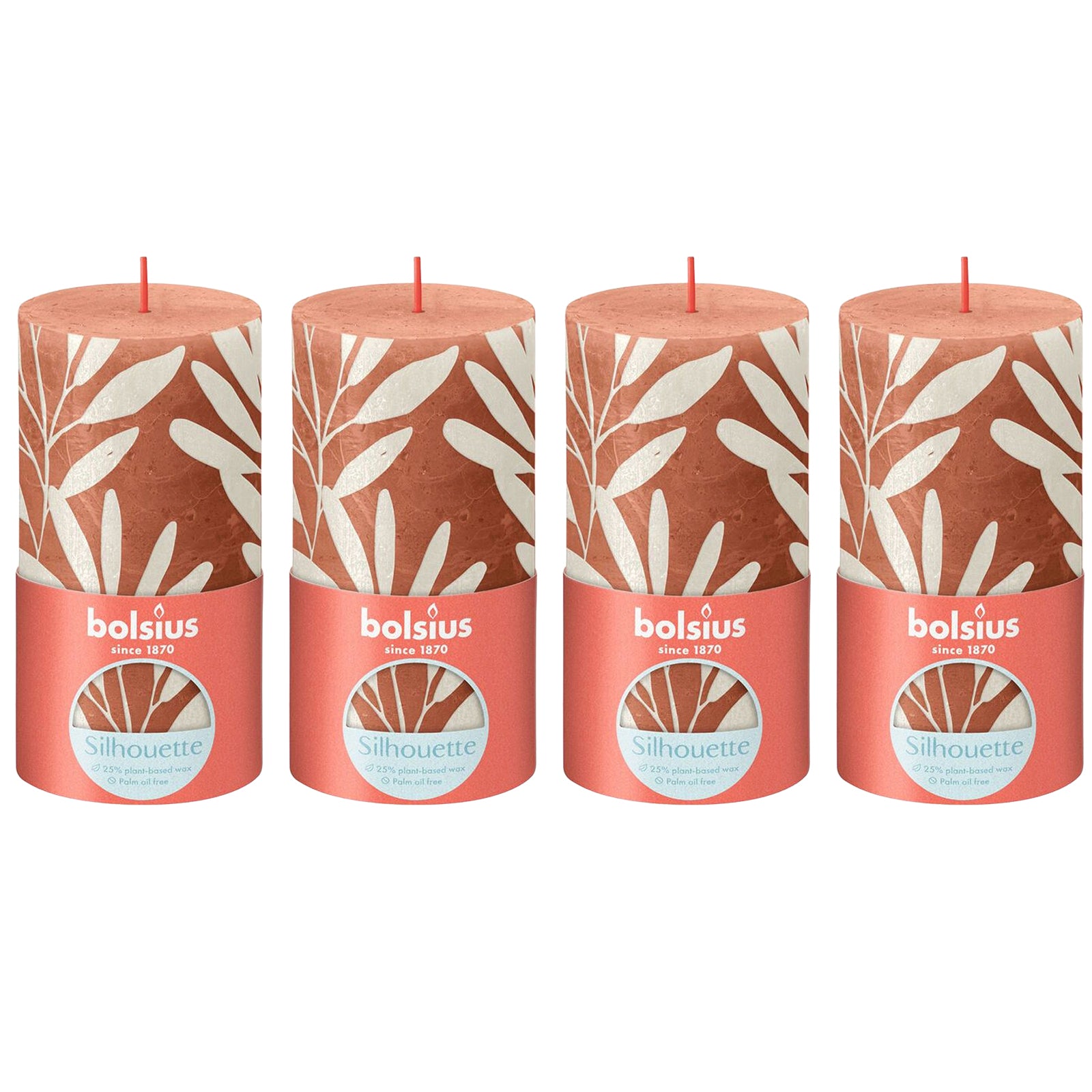 Set of 4 pillar candles - Height 13 cm - Diameter 6.8 cm - Rustic print - Rusty pink - Sage
