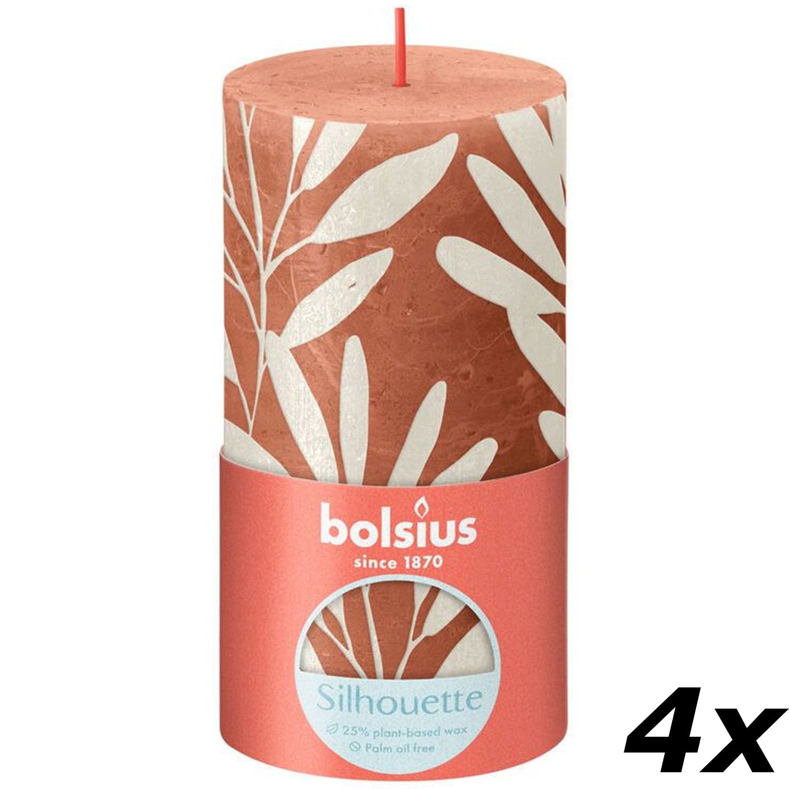 Set of 4 pillar candles - Height 13 cm - Diameter 6.8 cm - Rustic print - Rusty pink - Sage